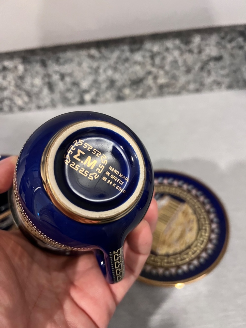 Greek Parthenon 24K Gold Cobalt Cup & Saucer Set 10 Pieces - Picture 15 of 15